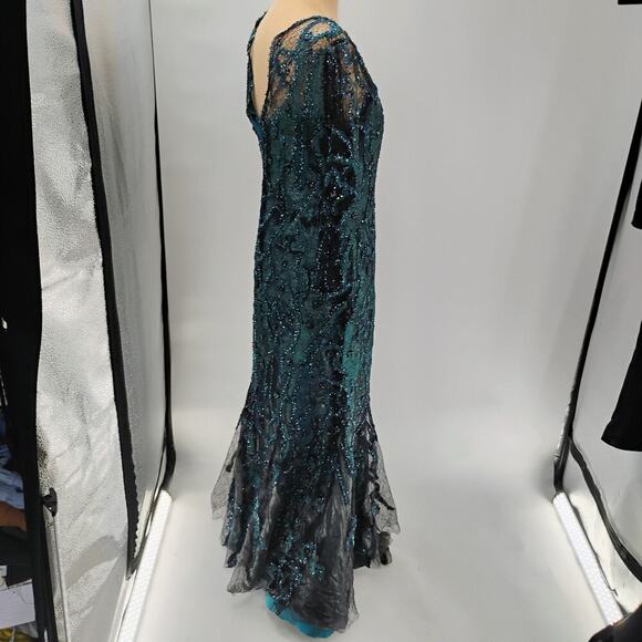 $1295 Rene Ruiz Collection Women's Green Floral Round Neck Gown Dress - Picture 16 of 16